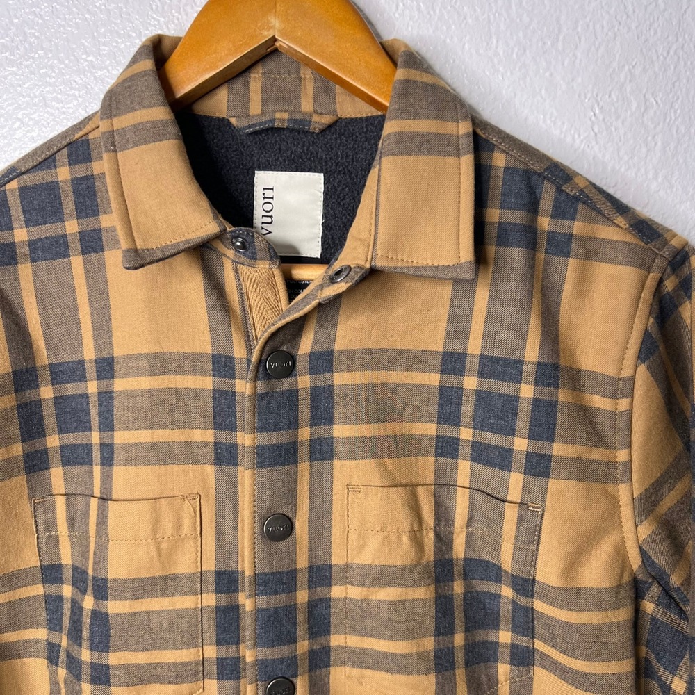 Vuori Plaid Coastside Shirt Jacket Brown Fleece Lined Shacket Mens Small V246 - Picture 3 of 7